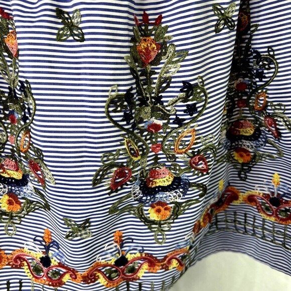 MAGIC Striped Floral Aline Embroidered Elastic Waist Midi Boho Skirt Size Small - Picture 4 of 10